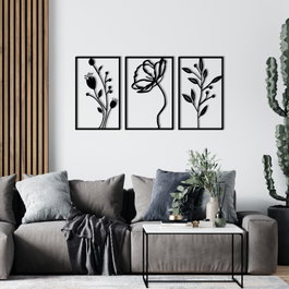 Wallity Flowers Escultura de pared de metal negra